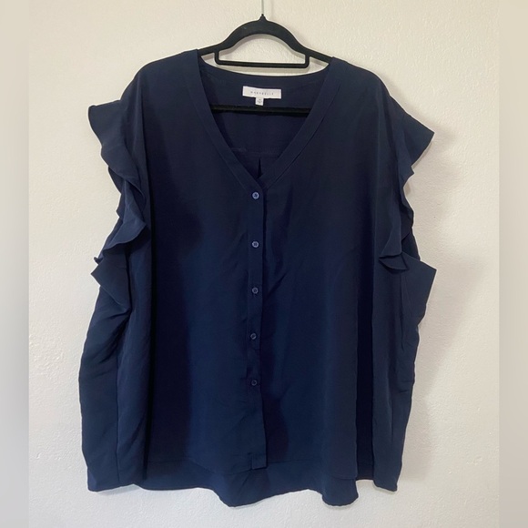 Marybelle women's 4X button front short ruffle sleeve relaxed fit blouse EUC - Picture 1 of 5